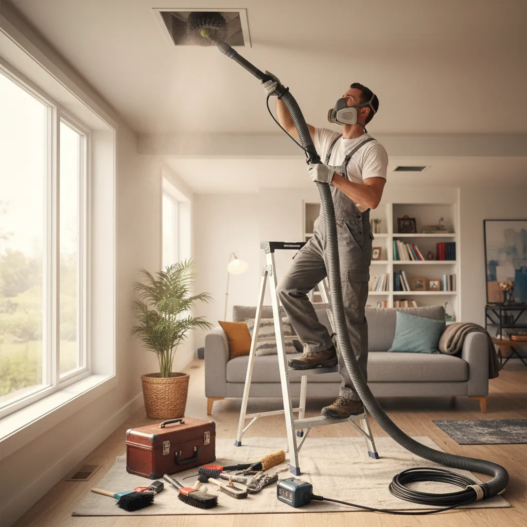 A professional installing air duct cleaning in Reseda, CA