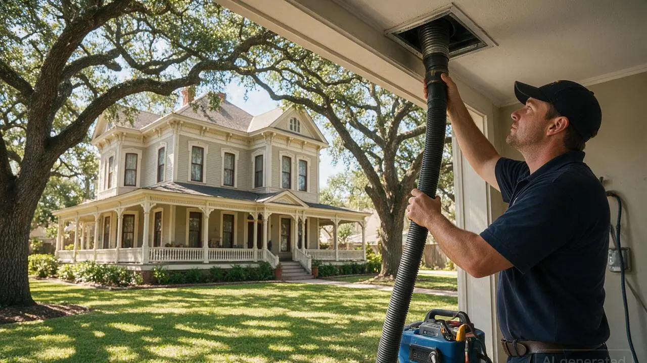 A professional installing air duct cleaning in King William, TX