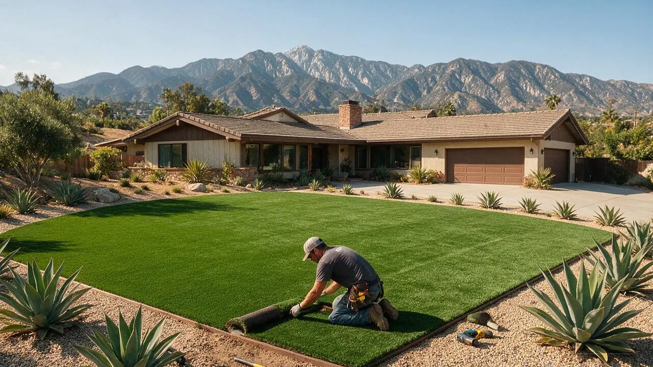 A professional installing artificial turf in Sylmar, CA