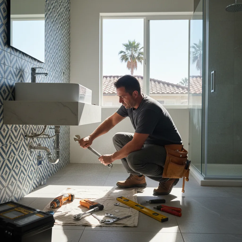 A professional installing bathroom remodeling in Pasadena, CA