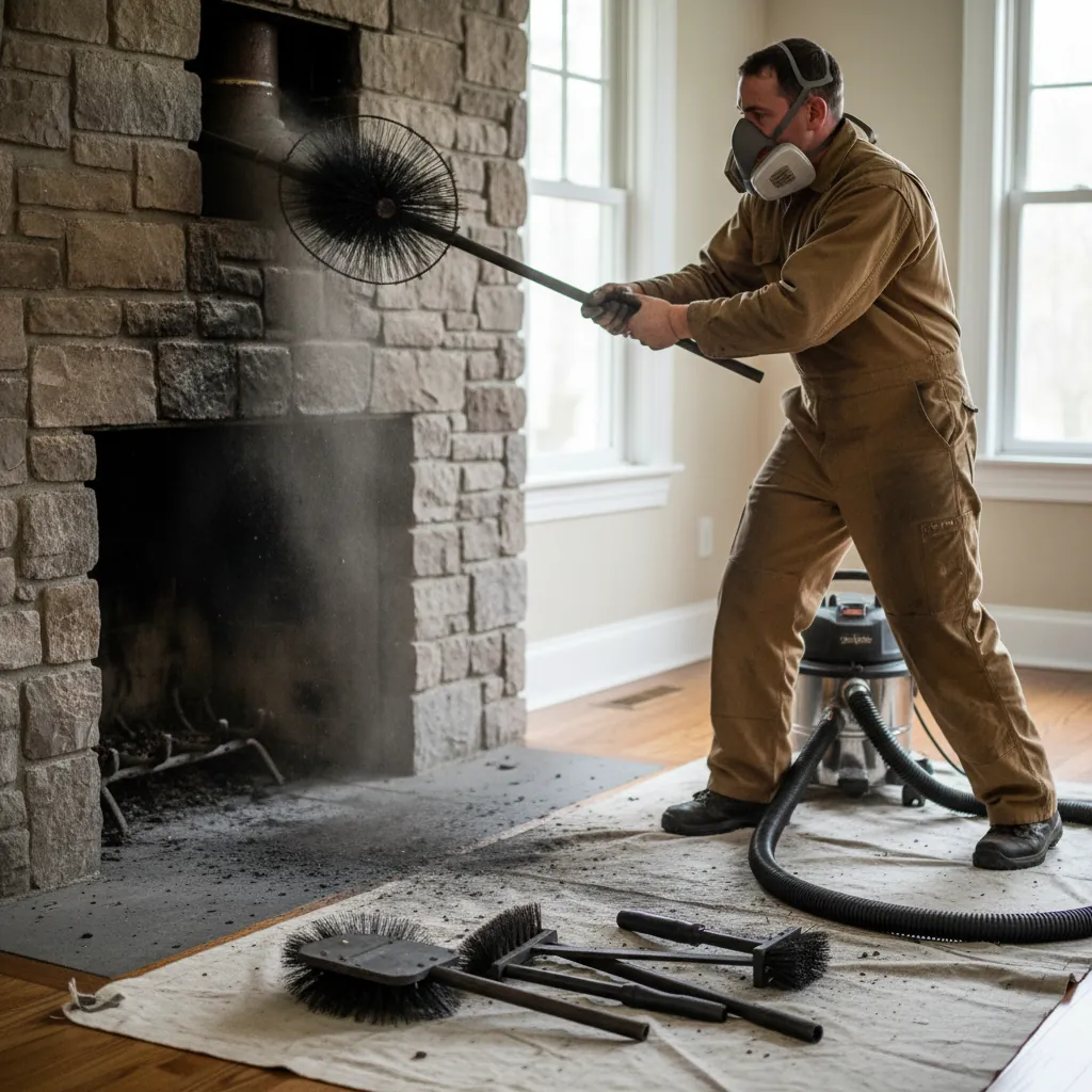 A professional installing chimney cleaning in Pasadena, CA