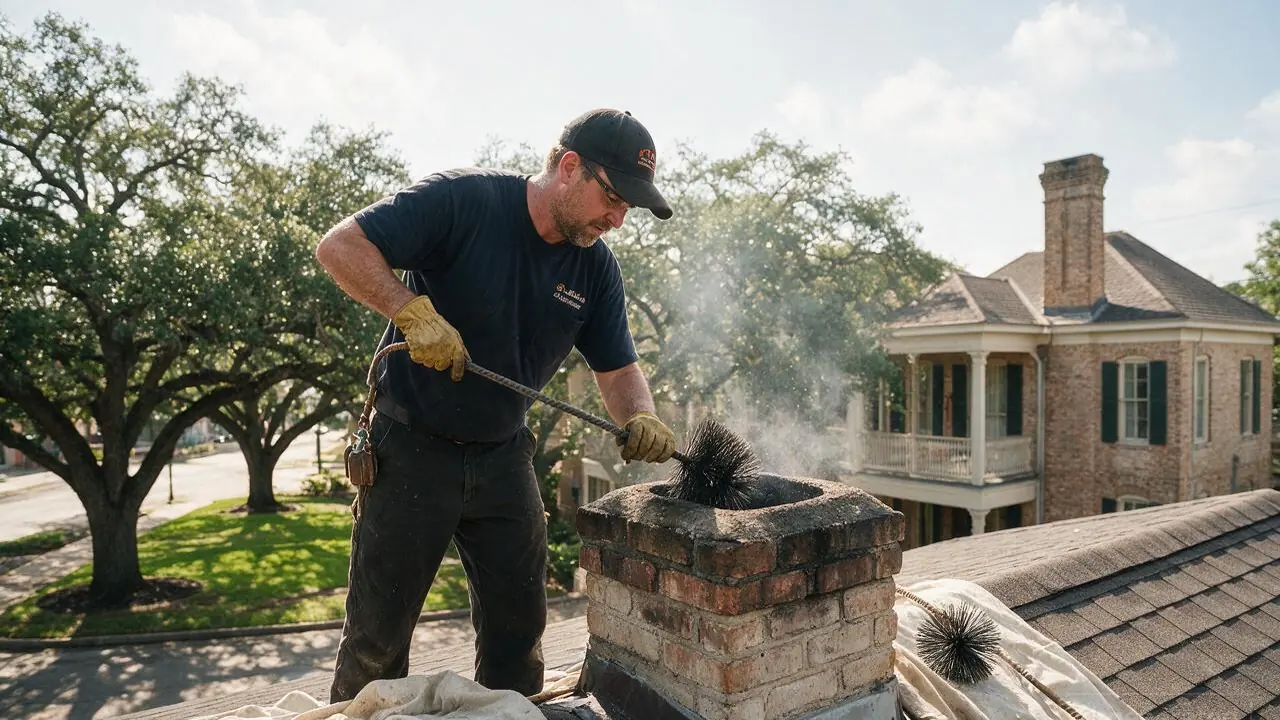 A professional installing chimney cleaning in Downtown, TX