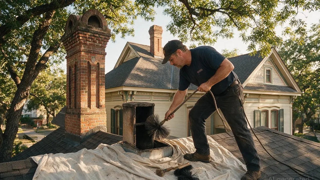 A professional installing chimney cleaning in King William, TX