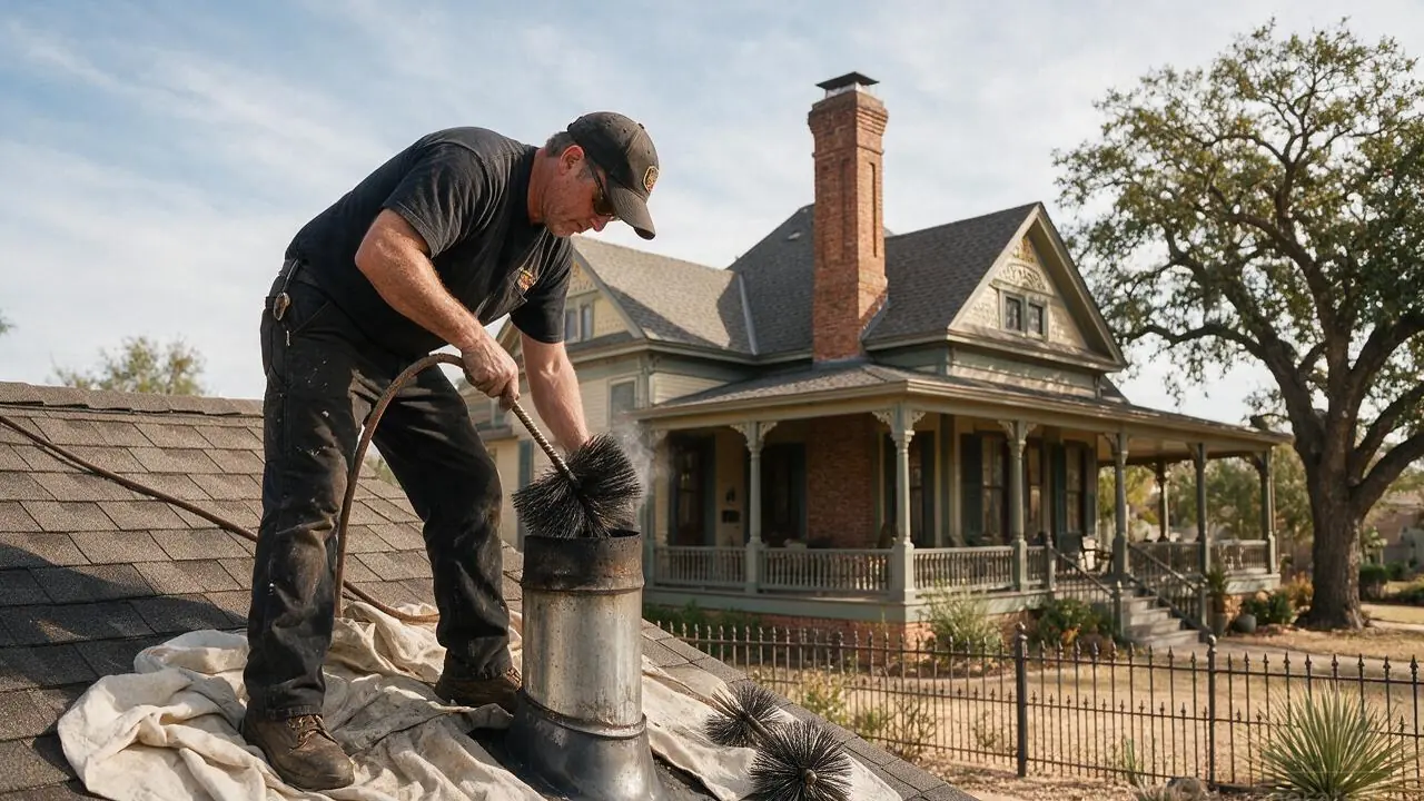 A professional installing chimney cleaning in Southtown, TX