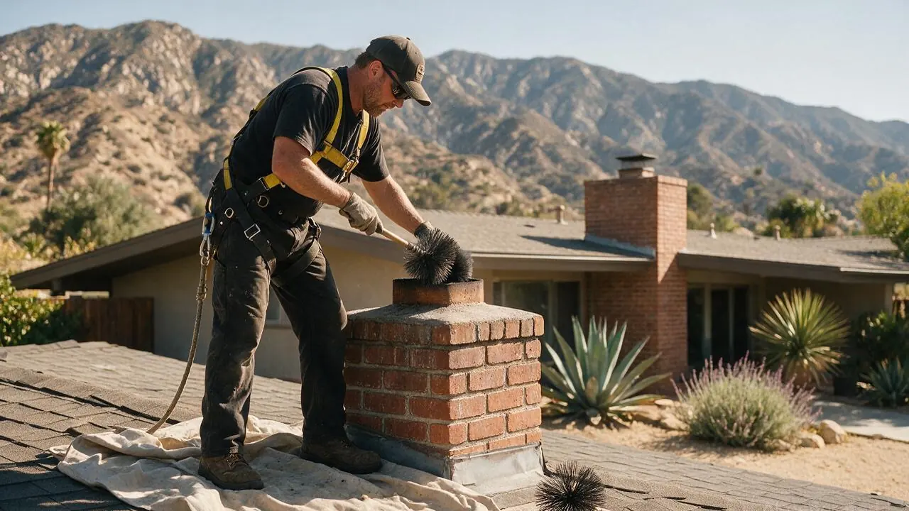 A professional installing chimney cleaning in Sylmar, CA