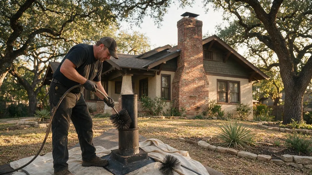 A professional installing chimney cleaning in Tobin Hill, TX