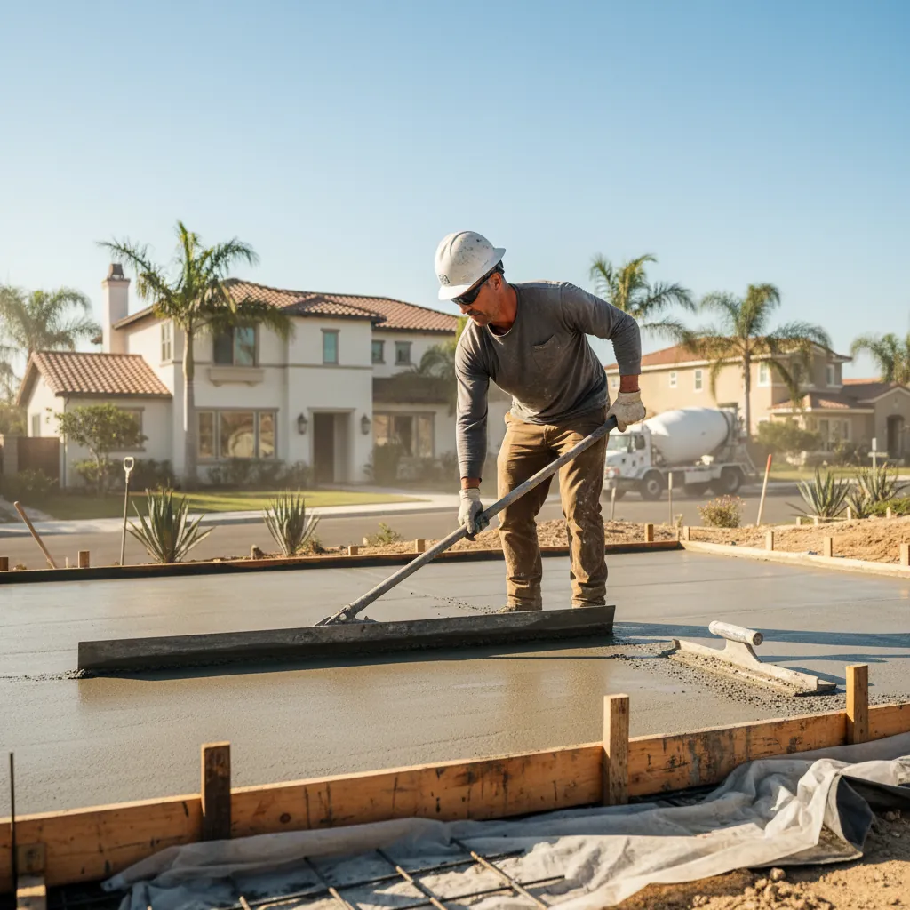 A professional installing concrete in Reseda, CA