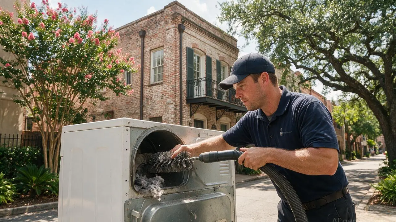 A professional installing dryer vent cleaning in Downtown, TX
