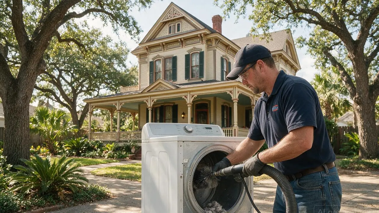 A professional installing dryer vent cleaning in King William, TX