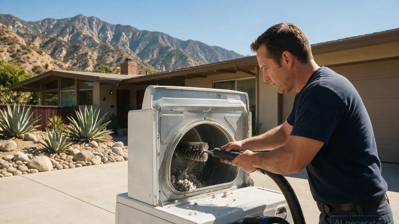 A professional installing dryer vent cleaning in Sylmar, CA