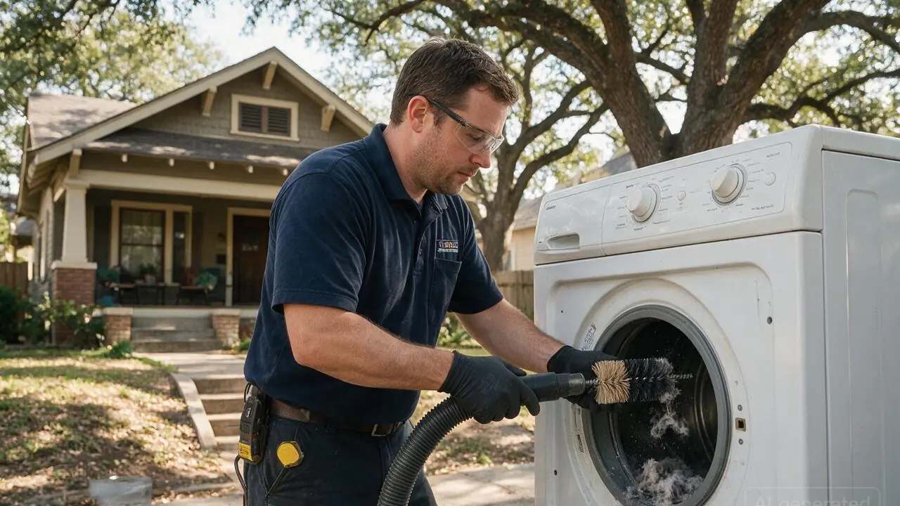 A professional installing dryer vent cleaning in Tobin Hill, TX