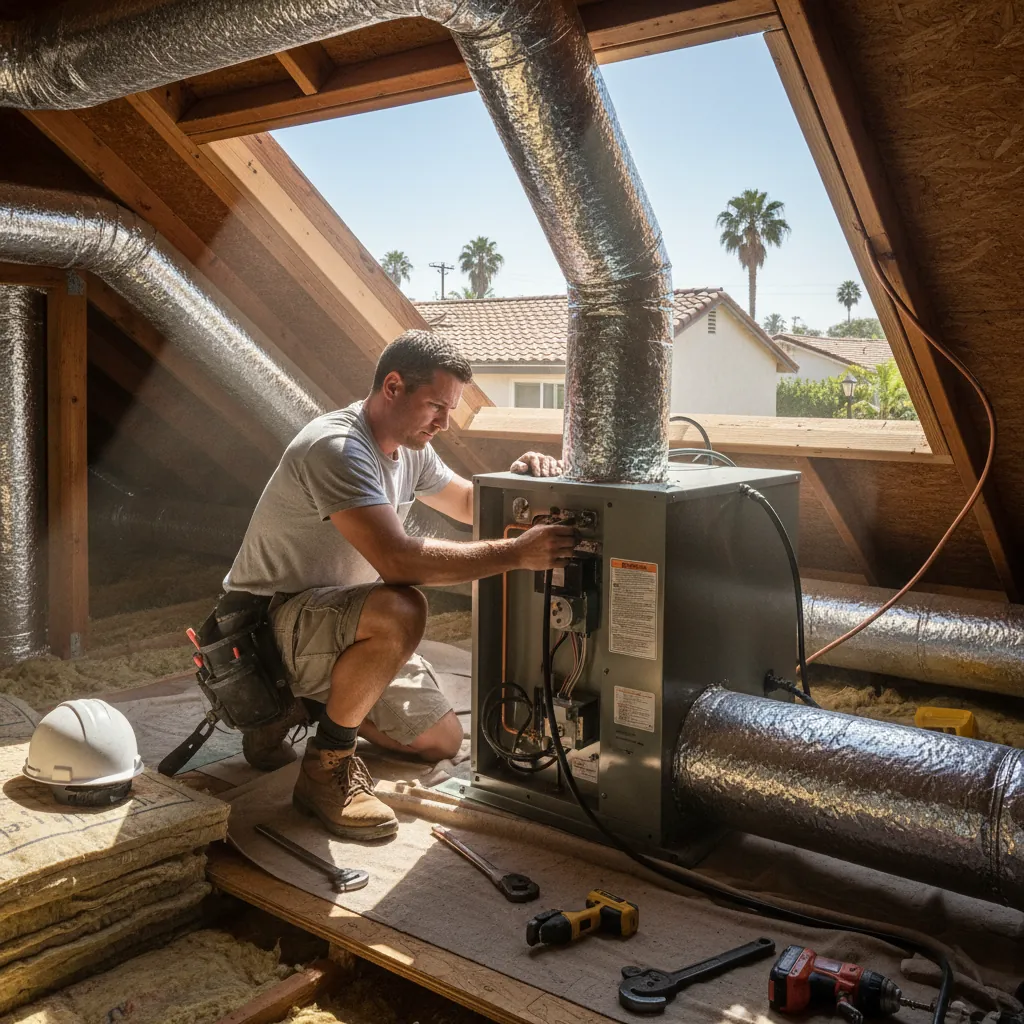 A professional installing hvac in Pasadena, CA