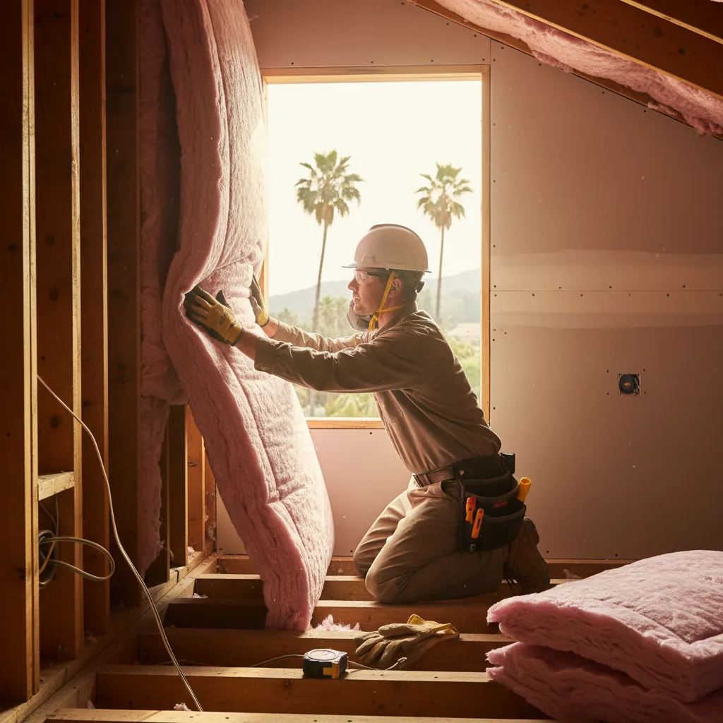 A professional installing insulation in Glendale, CA