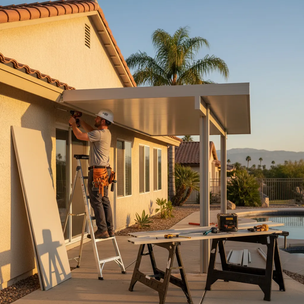 A professional installing patio covers in Reseda, CA