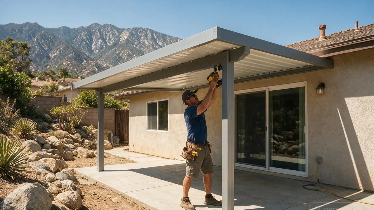 A professional installing patio covers in Sylmar, CA