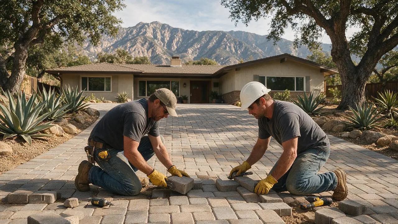 A professional installing pavers in Sylmar, CA
