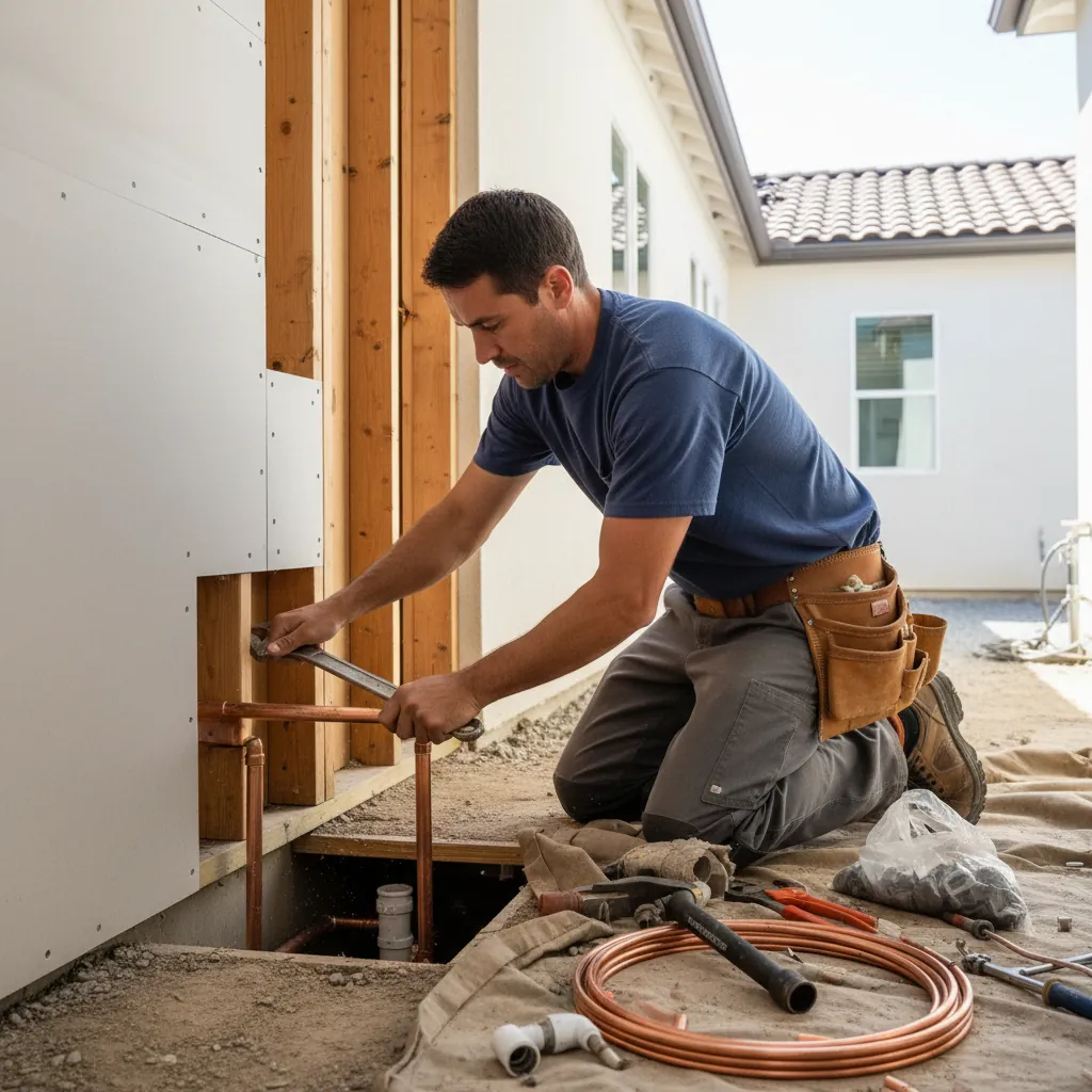 A professional installing plumbing in Pasadena, CA