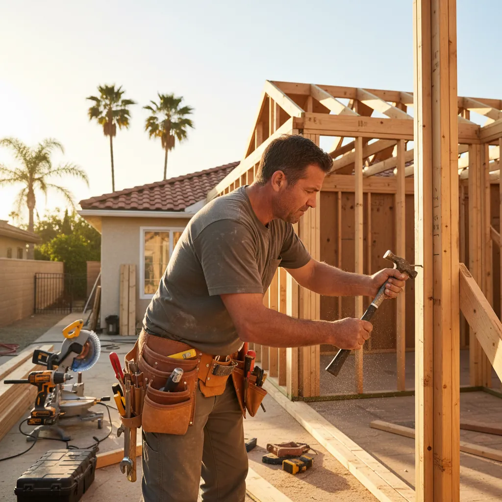 A professional installing room addition in Pasadena, CA